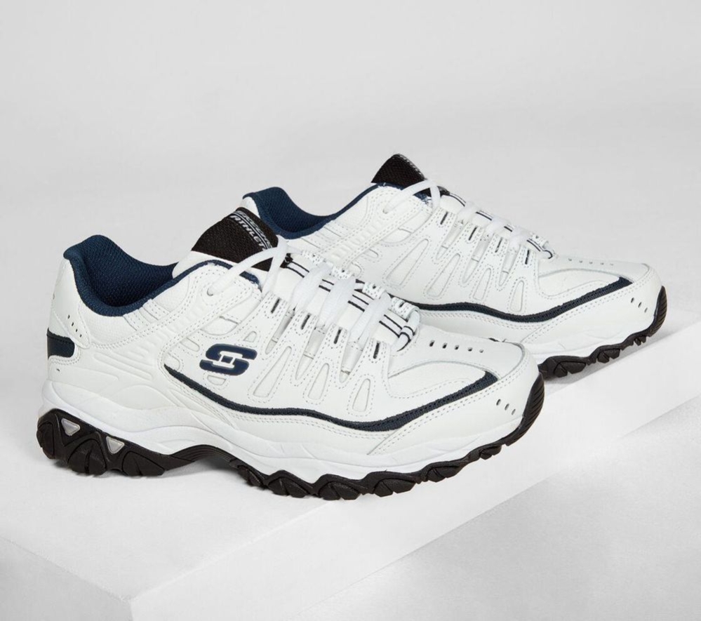 Skechers After Burn Memory Fit - Reprint Men's Training Shoes White Navy | KQZO16240