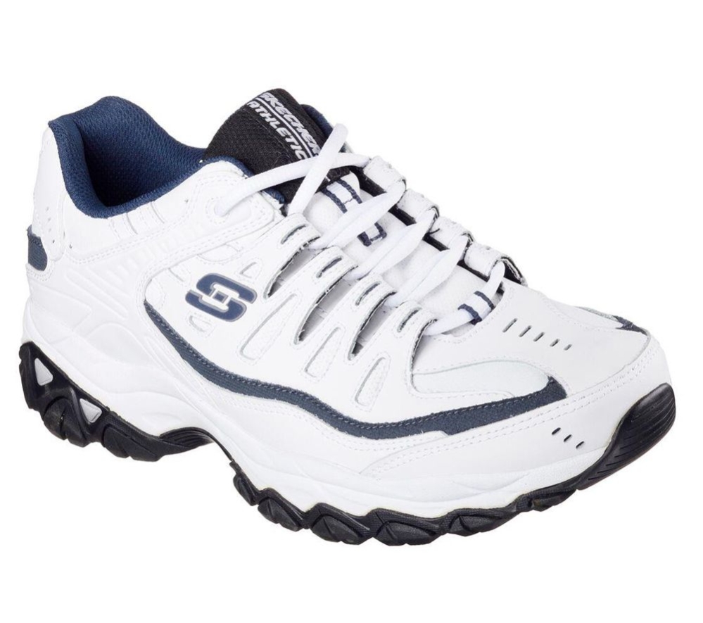 Skechers After Burn Memory Fit - Reprint Men\'s Training Shoes White Navy | KQZO16240