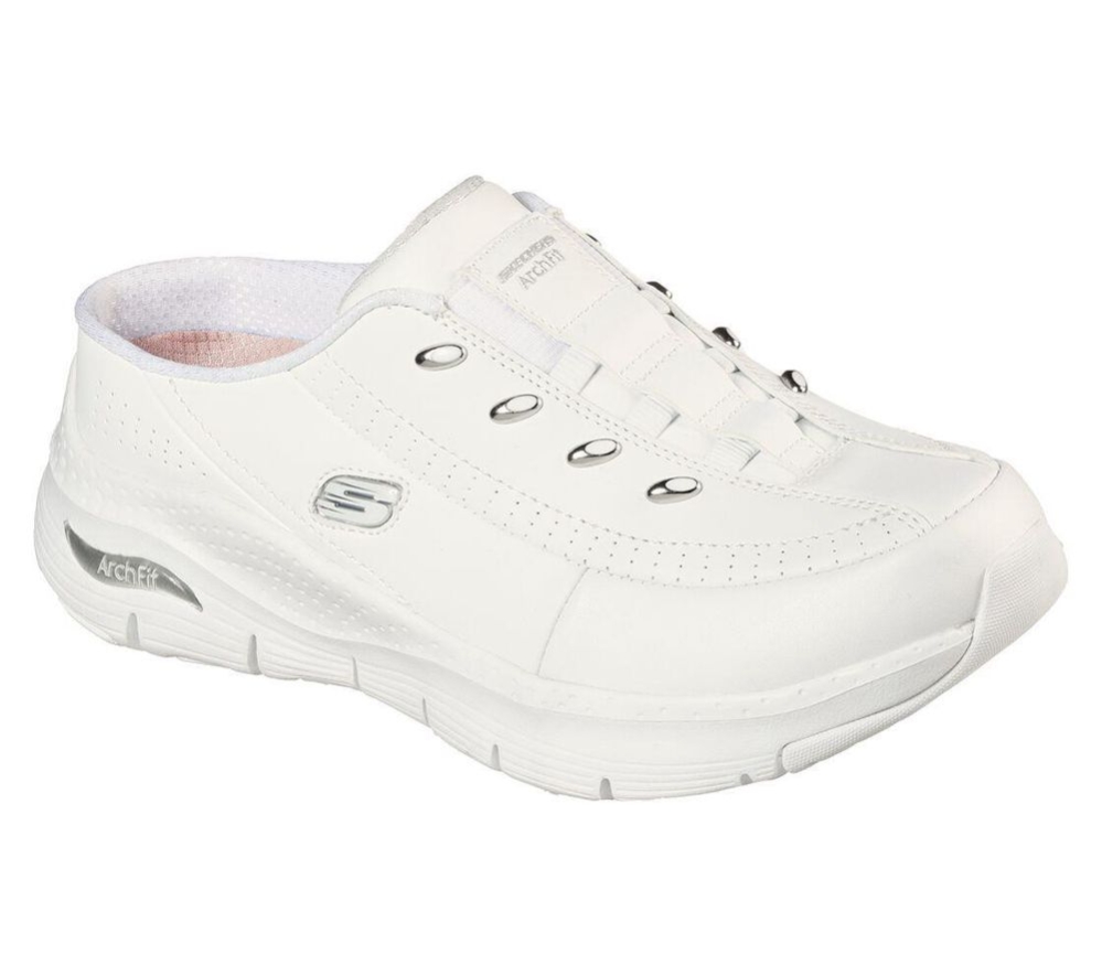 Skechers Arch Fit - Blessful Me Women\'s Walking Shoes White Silver | JIKM64095