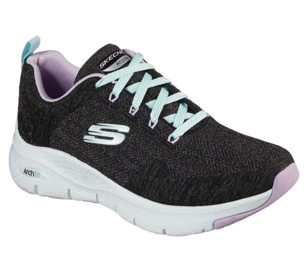 Skechers Arch Fit - Comfy Wave Women\'s Walking Shoes Black Purple | LQWG32480