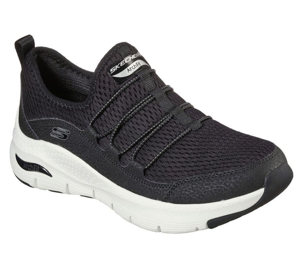 Skechers Arch Fit - Lucky Thoughts Women\'s Walking Shoes Black White | GMHI85279