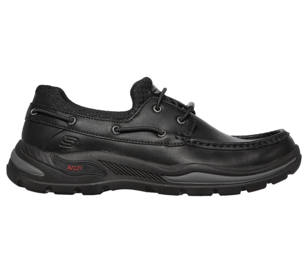Skechers Arch Fit Motley - Hosco Men's Boat Shoes Black | KTZA43289