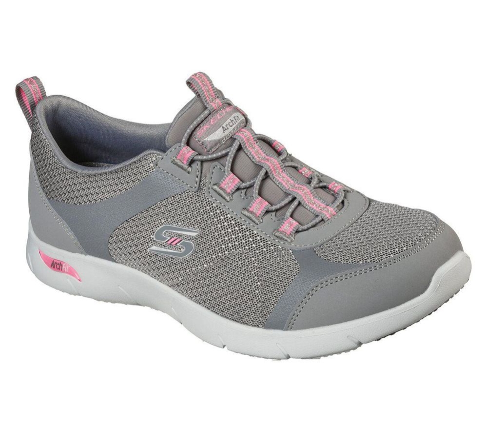 Skechers Arch Fit Refine - Her Best Women\'s Walking Shoes Grey Pink | UDXK70851
