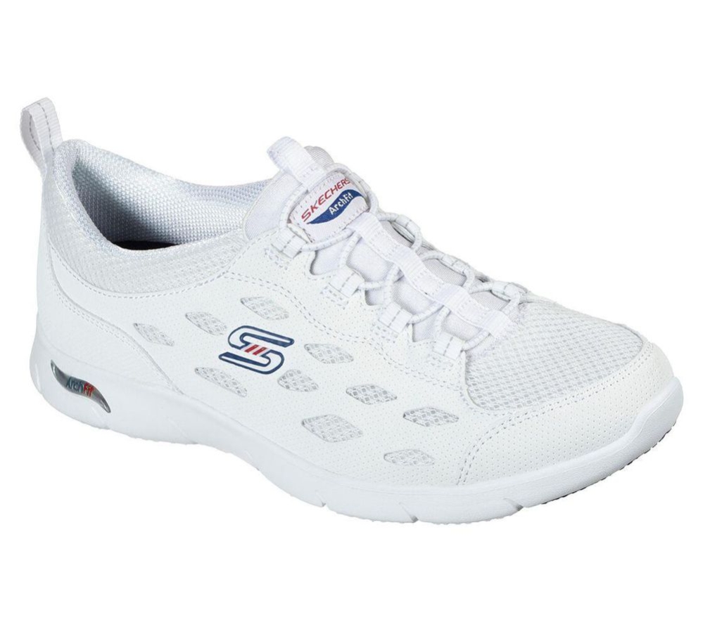 Skechers Arch Fit Refine Women\'s Walking Shoes White Navy | JVRQ29153