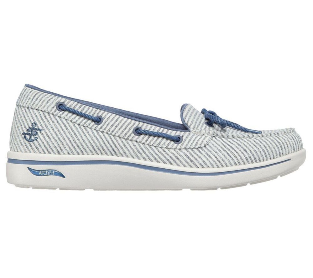 Skechers Arch Fit Uplift - Coastal Breeze Women's Boat Shoes White Blue | XHOL30184