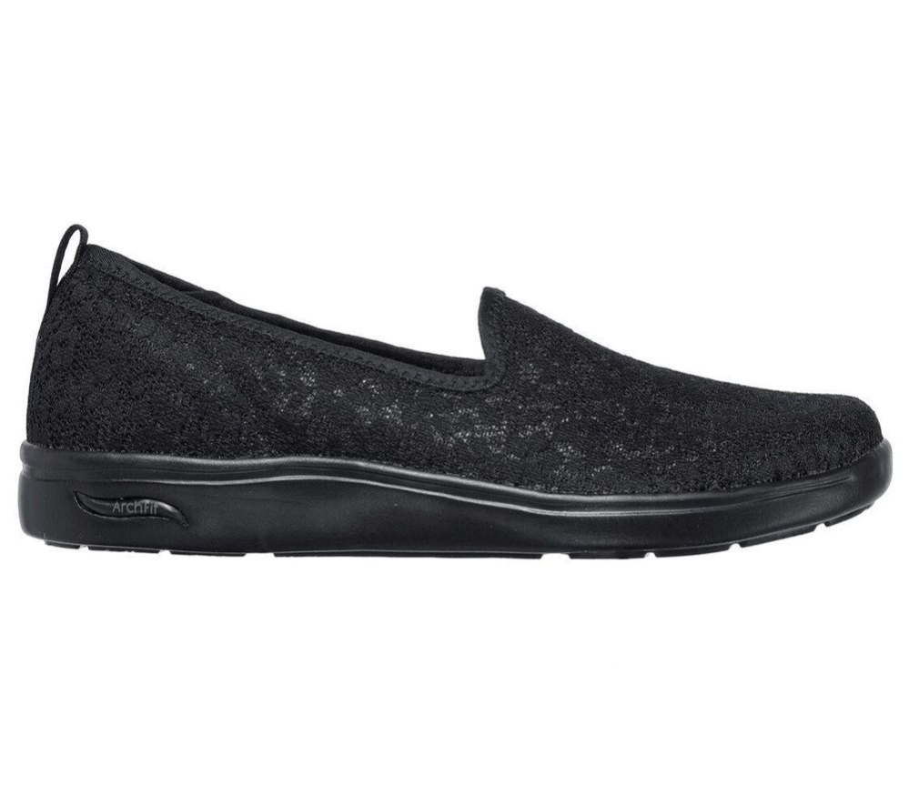 Skechers Arch Fit Uplift - Romantic Women's Slip On Shoes Black | JIVG19865