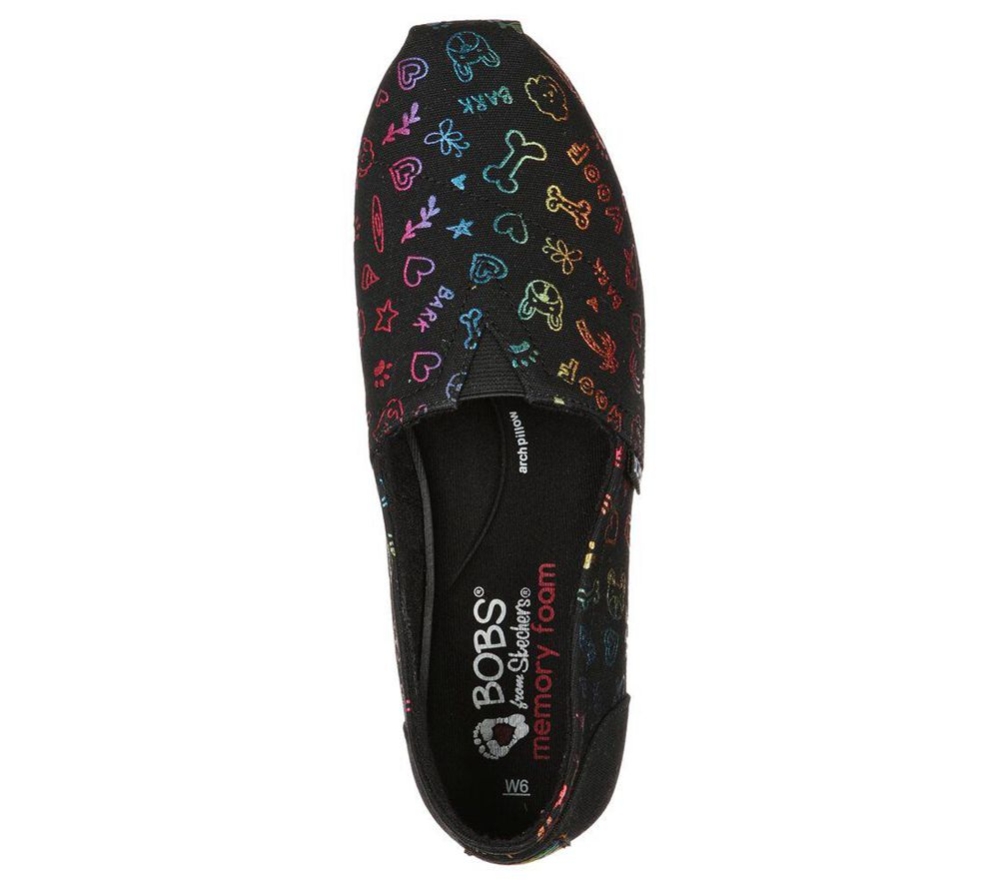 Skechers BOBS Plush - Bone & Collar Women's Espadrilles Black Multicolor | SFLY42795