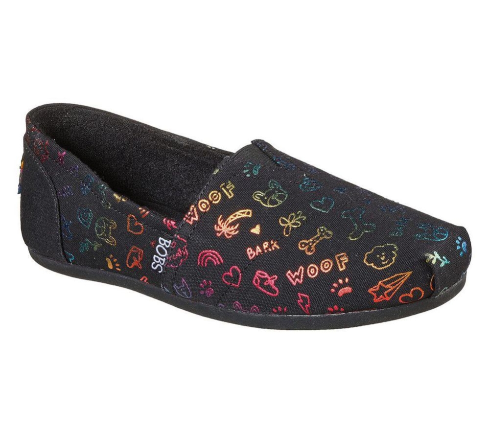 Skechers BOBS Plush - Bone & Collar Women\'s Espadrilles Black Multicolor | SFLY42795