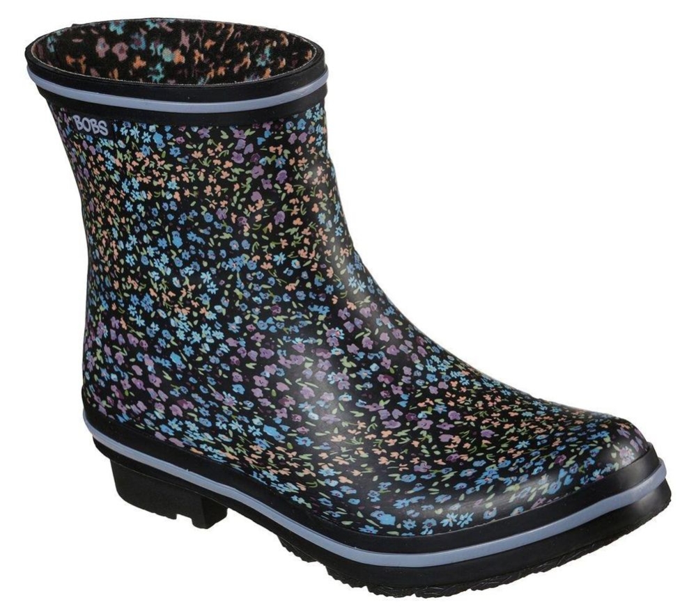 Skechers BOBS Rain Check - Petal Splash Women\'s Rain Boots Black Multicolor | EYBQ20148