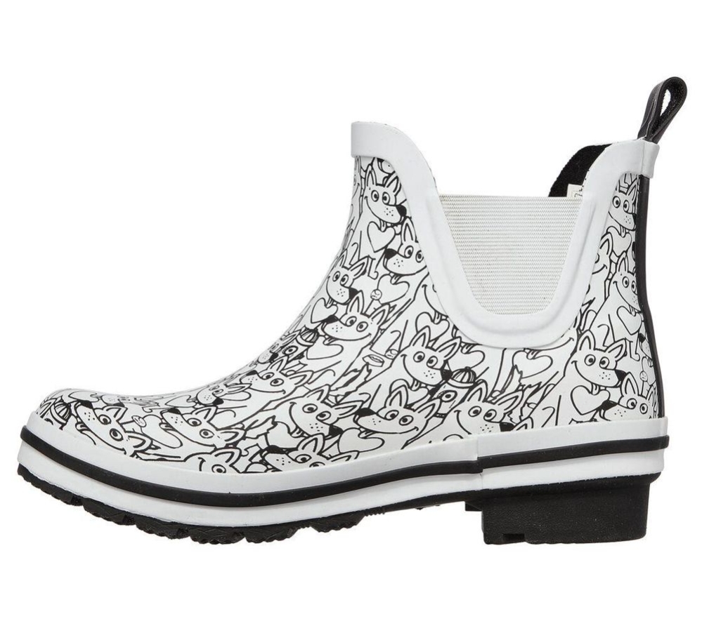 Skechers BOBS Rain Check - Puppy Puddles Women's Rain Boots White Black | SYTP50942