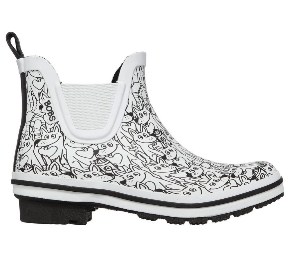 Skechers BOBS Rain Check - Puppy Puddles Women's Rain Boots White Black | SYTP50942