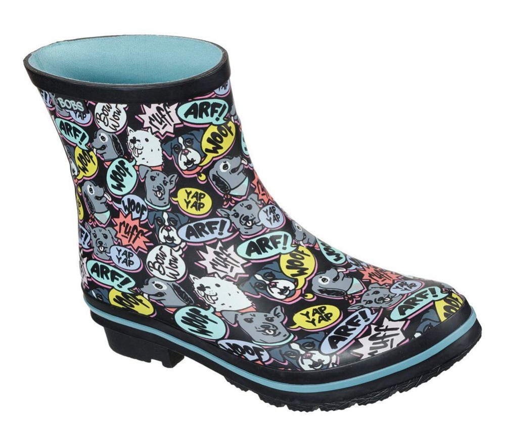 Skechers BOBS Rain Check - Super Woof Women\'s Rain Boots Black Multicolor | FIGJ98320