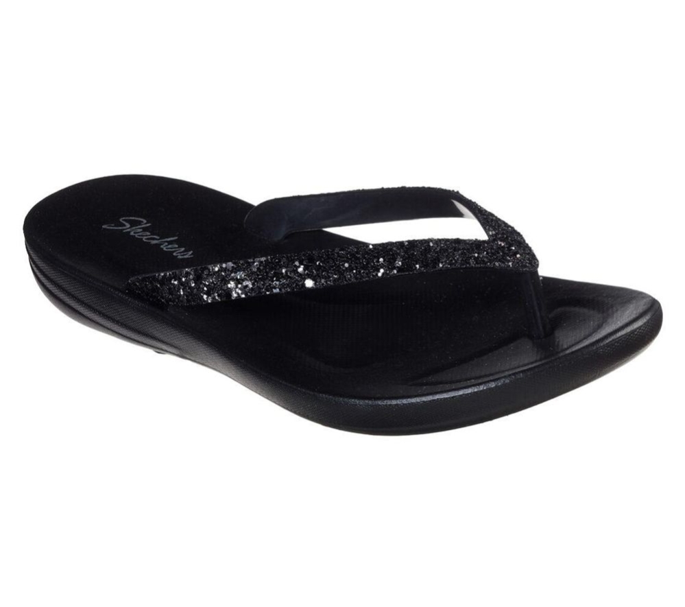 Skechers Bungalow - Warm Up Women\'s Flip Flops Black | MGWT69382