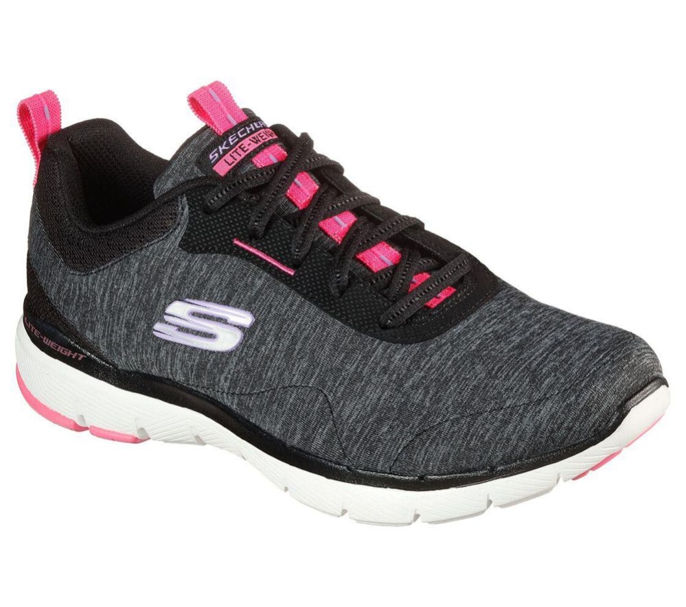 Skechers Flex Appeal 3.0 - Steady Energy Women\'s Training Shoes Black Grey Pink | HMTX81207