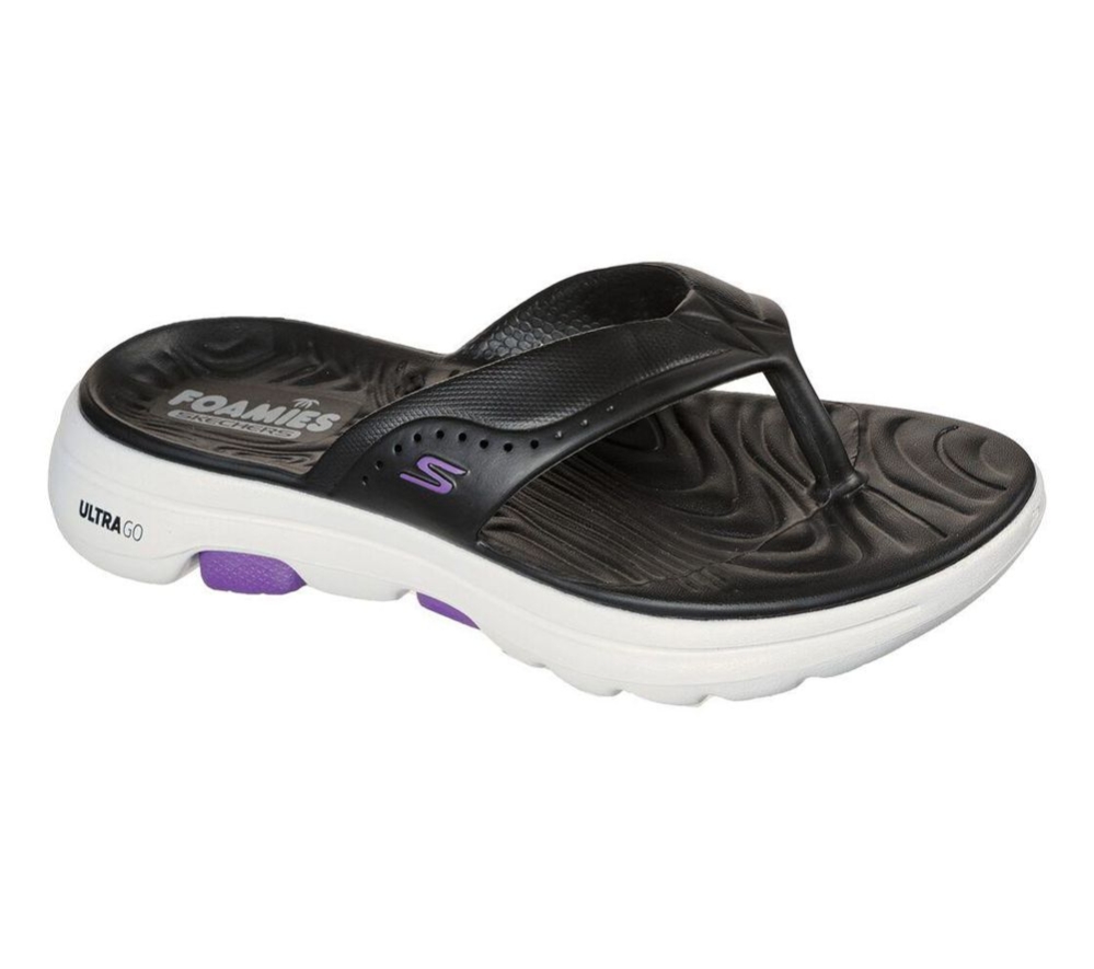 Skechers Foamies: GOwalk 5 - Bali Women\'s Flip Flops Black White | COMT86304