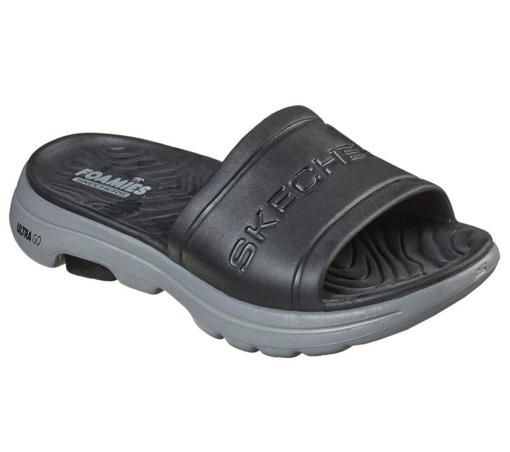 Skechers Foamies: GOwalk 5 - Surf\'s Out Men\'s Slides Black Grey | QZAN23570