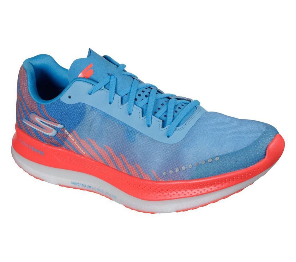 Skechers GOrun Razor Excess Men\'s Running Shoes Blue Pink | KOMS16253