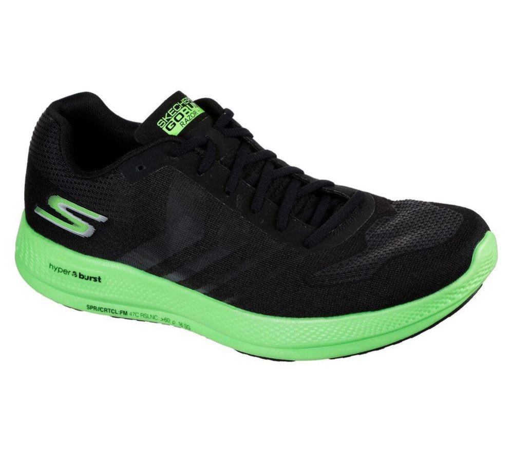 Skechers GOrun Razor+ Men\'s Running Shoes Black Green | OHDU16247