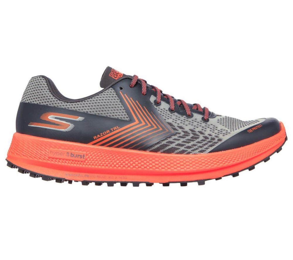Skechers GOrun Razor Trail Men's Trail Running Shoes Grey Orange Black | FKLV16749