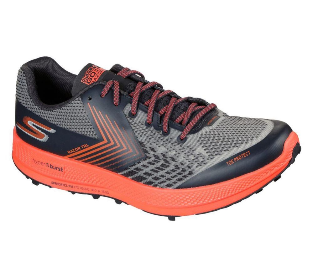 Skechers GOrun Razor Trail Men\'s Trail Running Shoes Grey Orange Black | FKLV16749