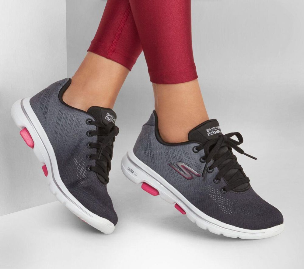 Skechers GOwalk 5 - Alive Women's Walking Shoes Black Grey Pink | EHWI35482