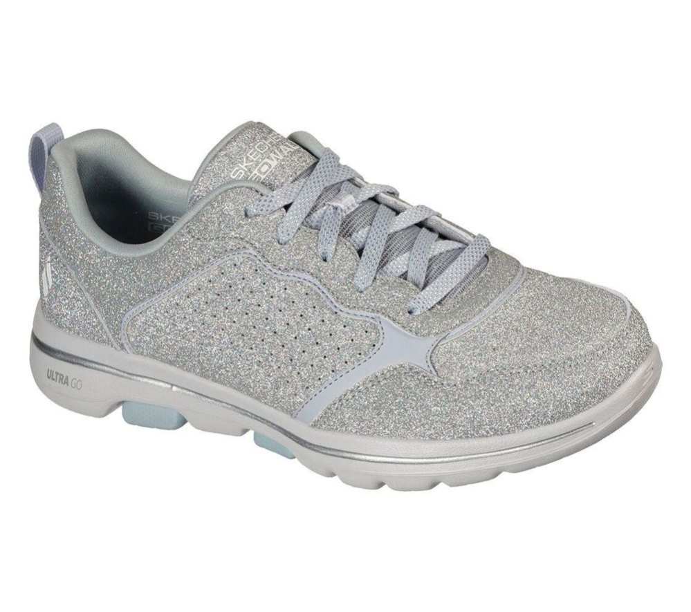 Skechers GOwalk 5 - Sand Glimmer Women\'s Walking Shoes Silver | WYRQ71985