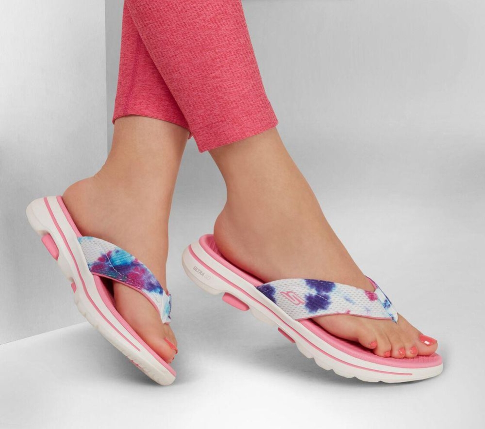 Skechers GOwalk 5 - Wanderlust Women's Flip Flops White Multicolor | UFEJ12974