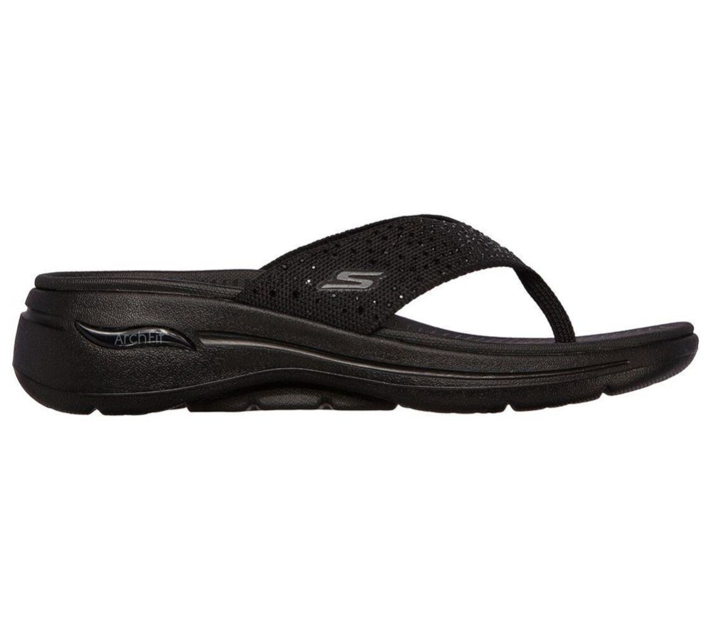 Skechers GOwalk Arch Fit - Dazzle Women's Flip Flops Black | EBOH79361