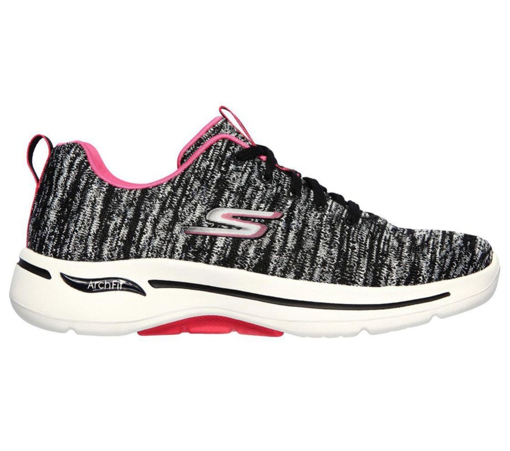 Skechers GOwalk Arch Fit - Glee Women's Walking Shoes Black White Pink | KDXF52731