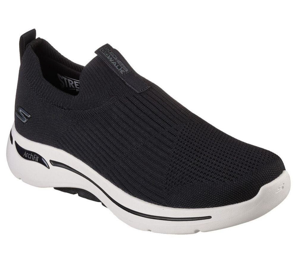 Skechers GOwalk Arch Fit - Iconic Men\'s Walking Shoes Black White | HDCA26713