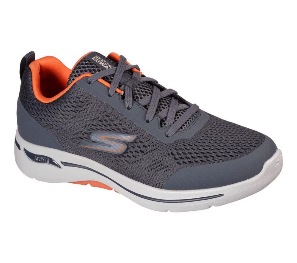 Skechers GOwalk Arch Fit - Idyllic Men\'s Walking Shoes Grey Orange | SNJX04865