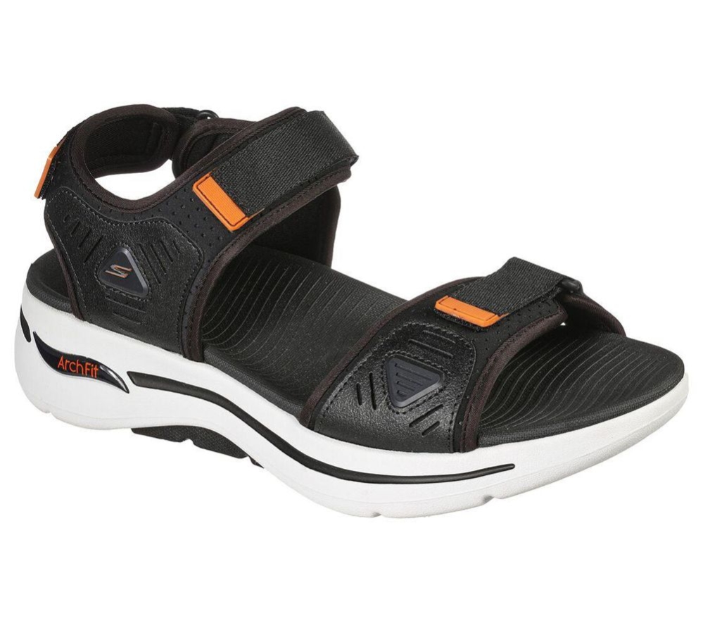 Skechers GOwalk Arch Fit Men\'s Sandals Black Orange | JGLH83456