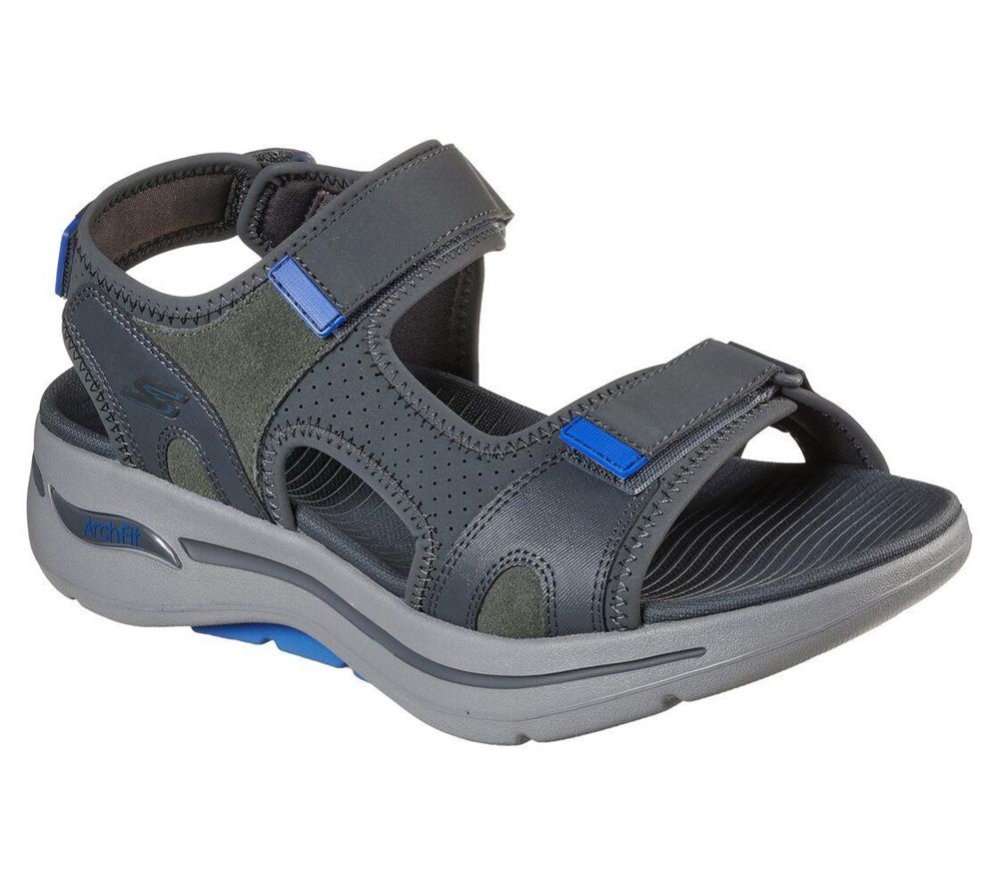 Skechers GOwalk Arch Fit - Mission Men\'s Sandals Grey Blue | ORZM82609