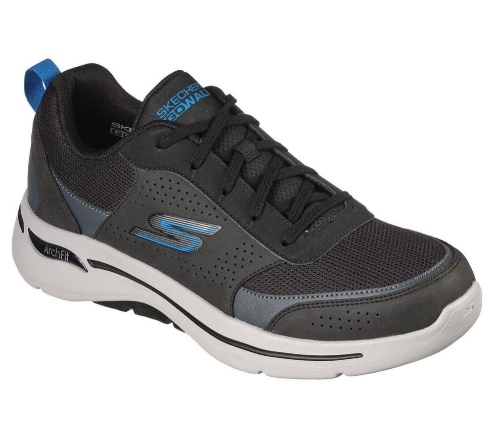 Skechers GOwalk Arch Fit - Recharge Men\'s Walking Shoes Black Blue Grey | RBWD57289