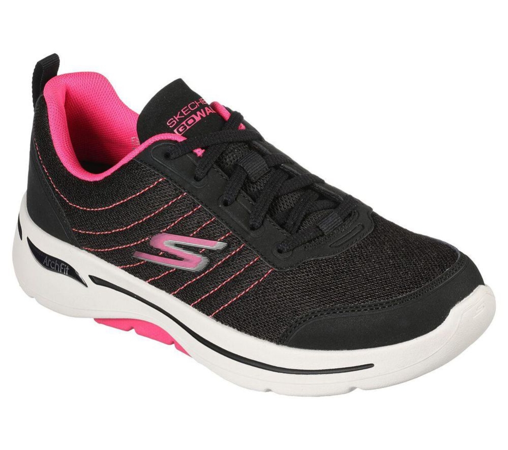 Skechers GOwalk Arch Fit - True Vision Women\'s Walking Shoes Black Pink | HXED31257