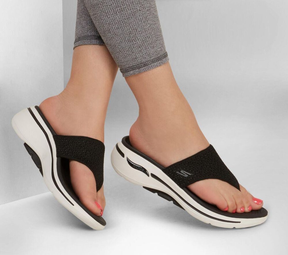 Skechers GOwalk Arch Fit - Weekender Women's Flip Flops Black White | HJIT67925