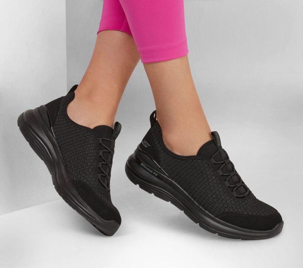 Skechers GOwalk Stretch Fit - Basket Wind Women's Walking Shoes Black | KEJI17369
