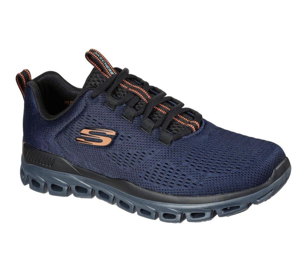 Skechers Glide-Step - Fasten Up Men\'s Walking Shoes Navy Black | RZOT06412