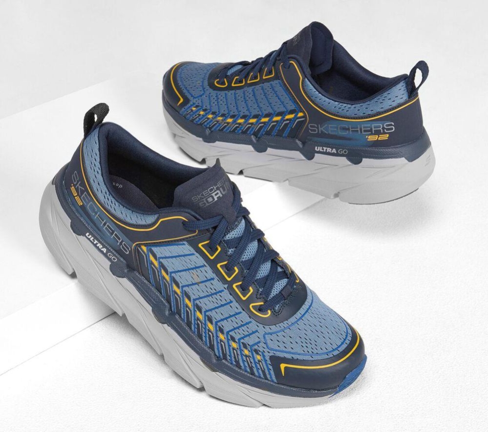 Skechers Max Cushioning Premier - Endeavour Men's Running Shoes Navy Blue Yellow | KOPW01253