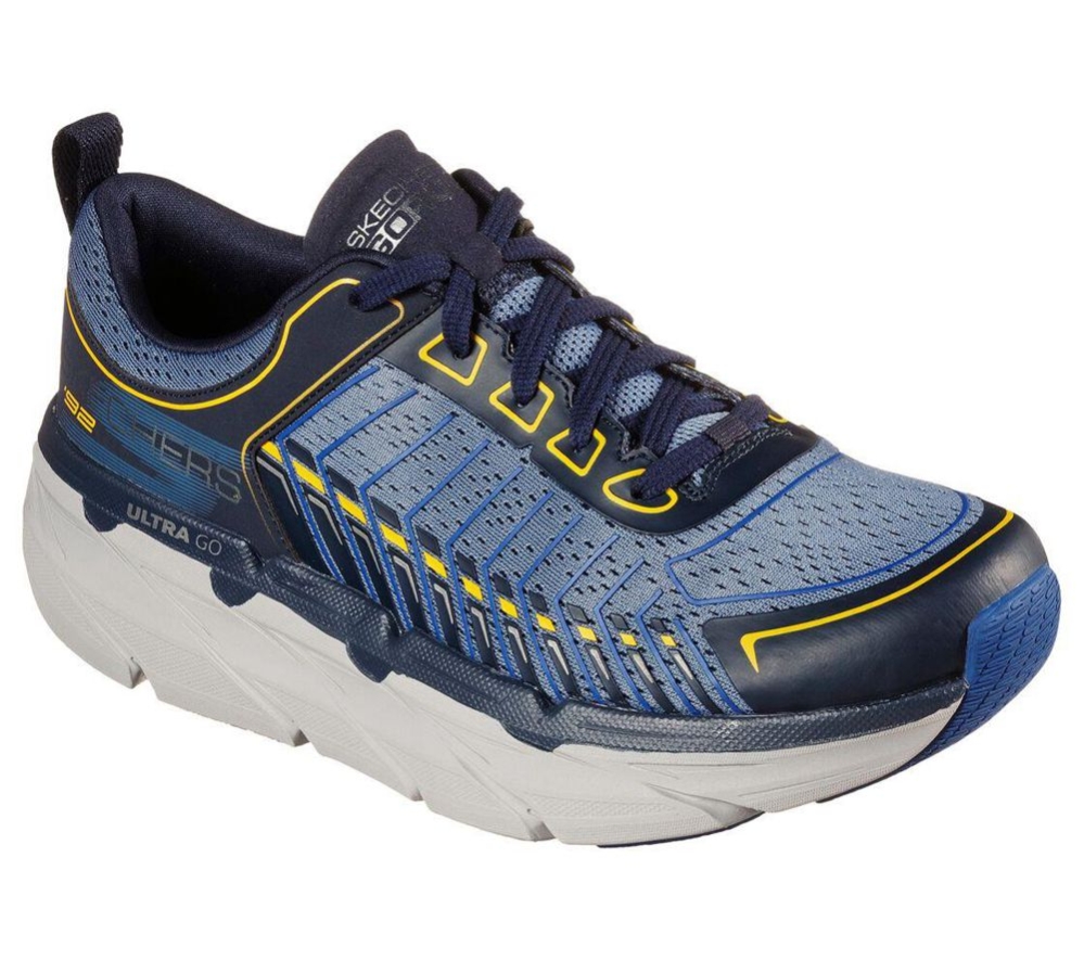 Skechers Max Cushioning Premier - Endeavour Men\'s Running Shoes Navy Blue Yellow | KOPW01253