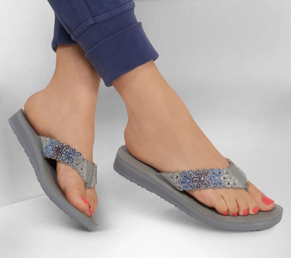 Skechers Meditation - Simple Floral Women's Flip Flops Grey Multicolor | TJHV52104