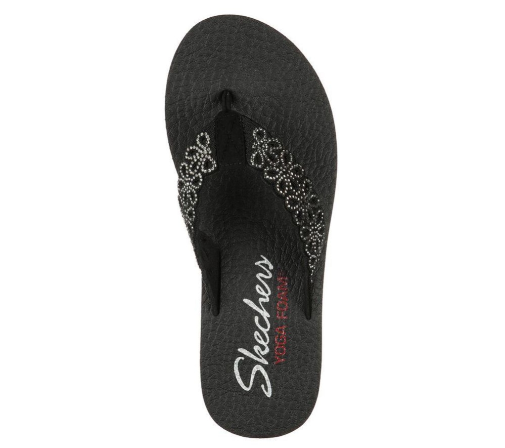 Skechers Meditation - Simple Floral Women's Flip Flops Black Silver | WNZX82517
