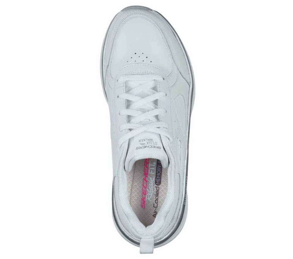 Skechers Relaxed Fit: D'Lux Walker - Timeless Path Women's Walking Shoes White Silver | IFOB21765