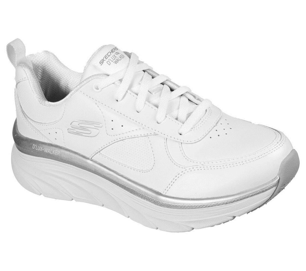 Skechers Relaxed Fit: D\'Lux Walker - Timeless Path Women\'s Walking Shoes White Silver | IFOB21765
