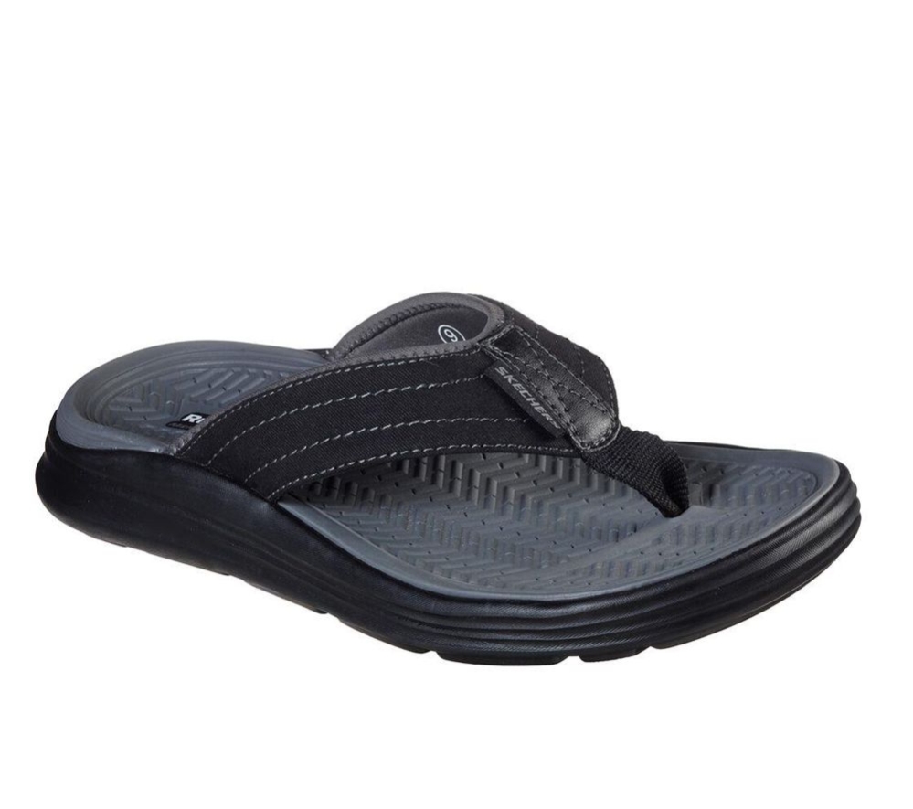 Skechers Relaxed Fit: Sargo - Reyon Men\'s Flip Flops Black | TQZC87649
