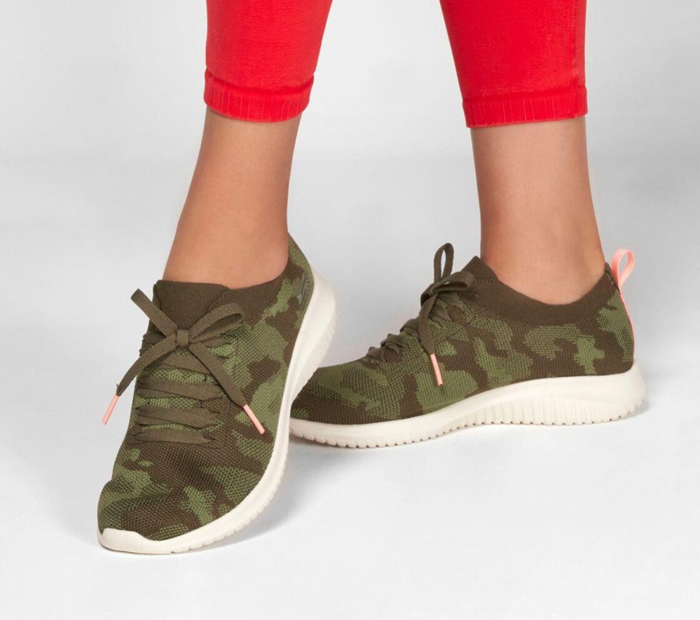 Skechers Ultra Flex - Wild Pursuer Women's Trainers Green Camouflage | ZASV40583