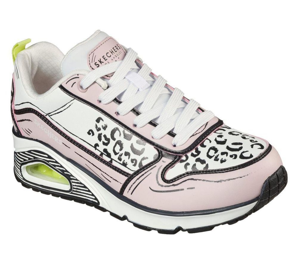 Skechers Uno - Leopard Leaps Women\'s Trainers White Pink | QLNU80521