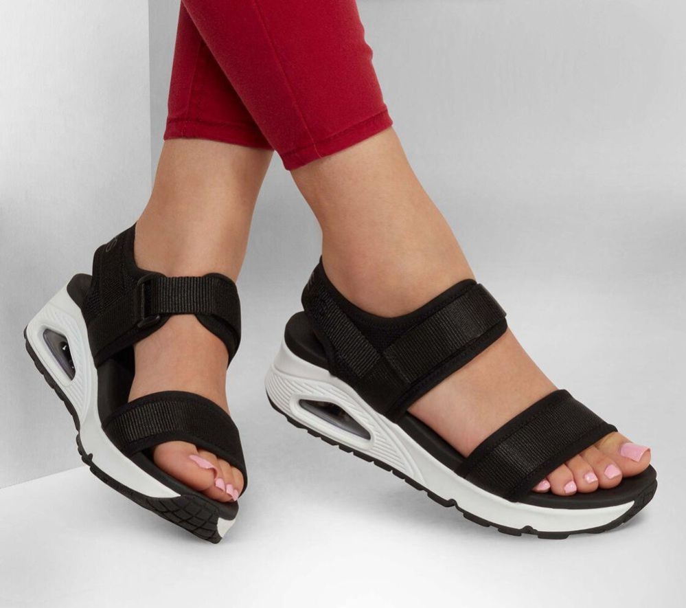 Skechers Uno - New Sesh Women's Sandals Black White | SLYG62873