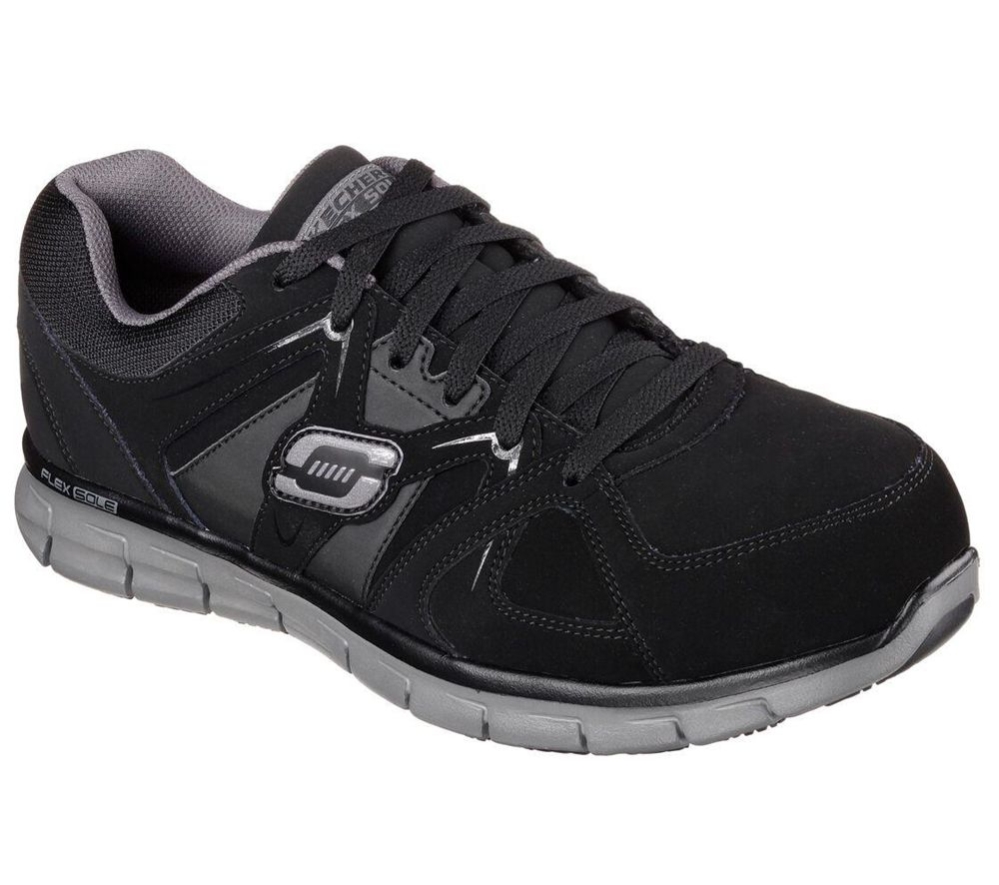 Skechers Work Relaxed Fit: Synergy - Ekron Alloy Toe Men\'s Trainers Black Grey | FORL36547