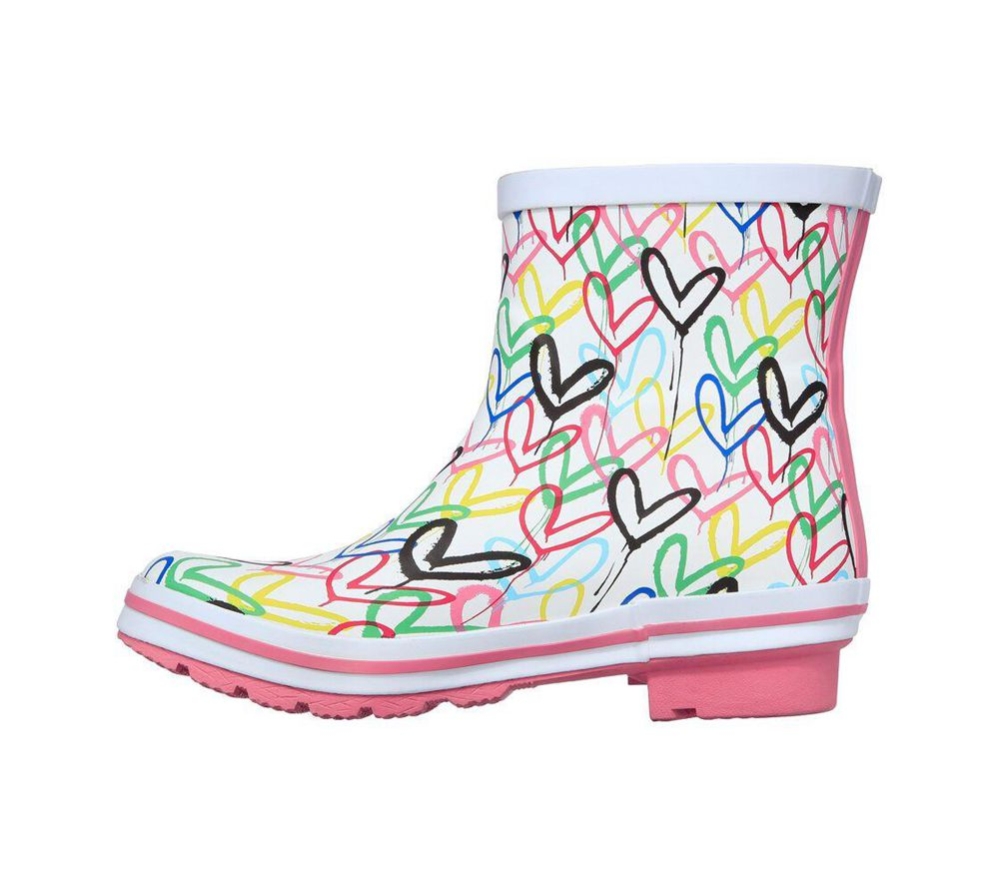 Skechers x JGoldcrown: BOBS Rain Check - Raining Love Women's Rain Boots White Multicolor | CMPJ26375